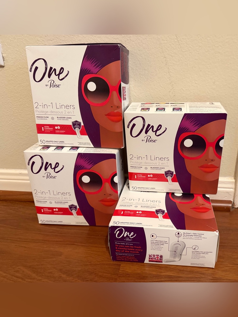 One by Poise 2-in-1 Liners - Purple & Red Packaging